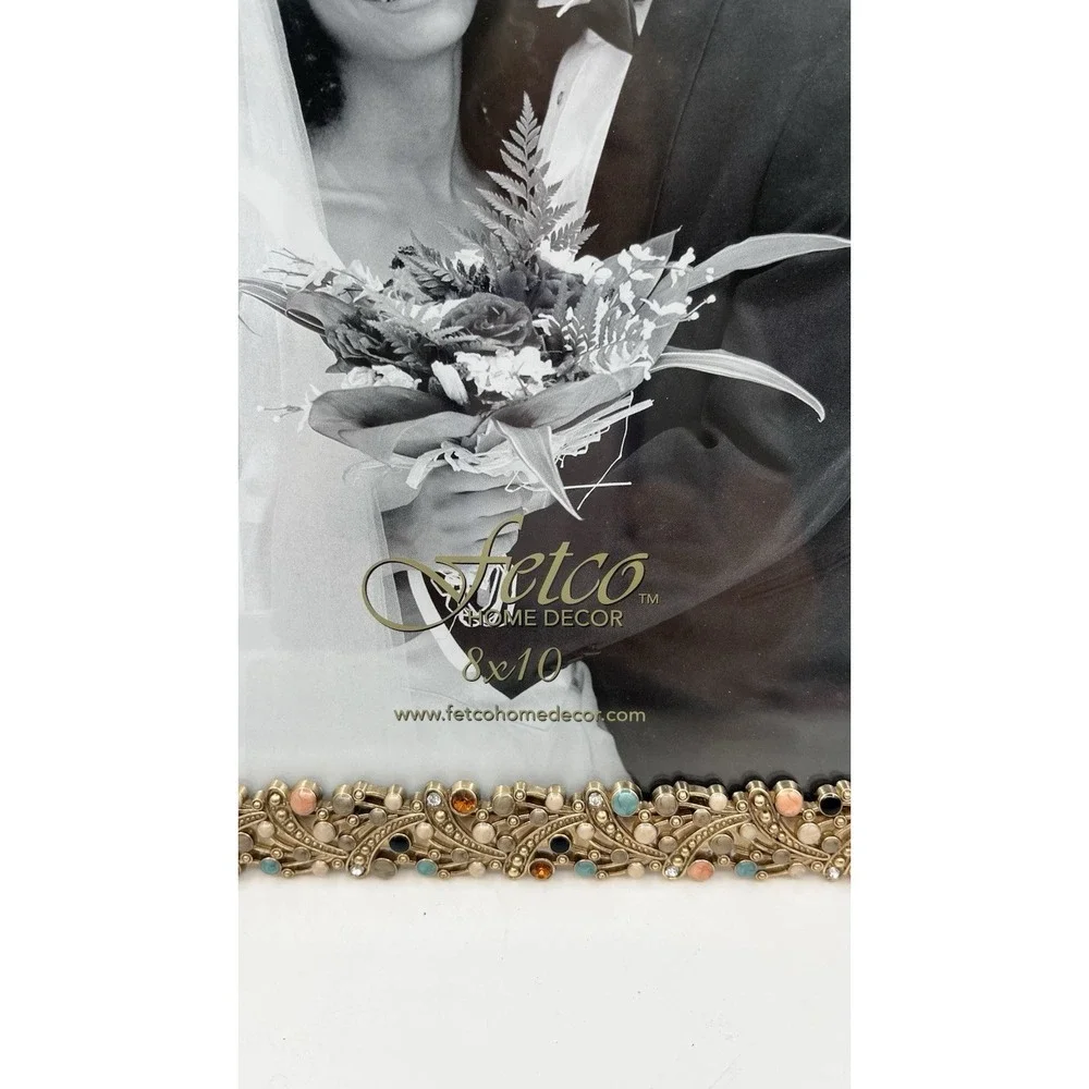 Fetco Home Decor Wedding Picture Frame 8 X 10 Gold Tone Bejeweled Bedazzled New